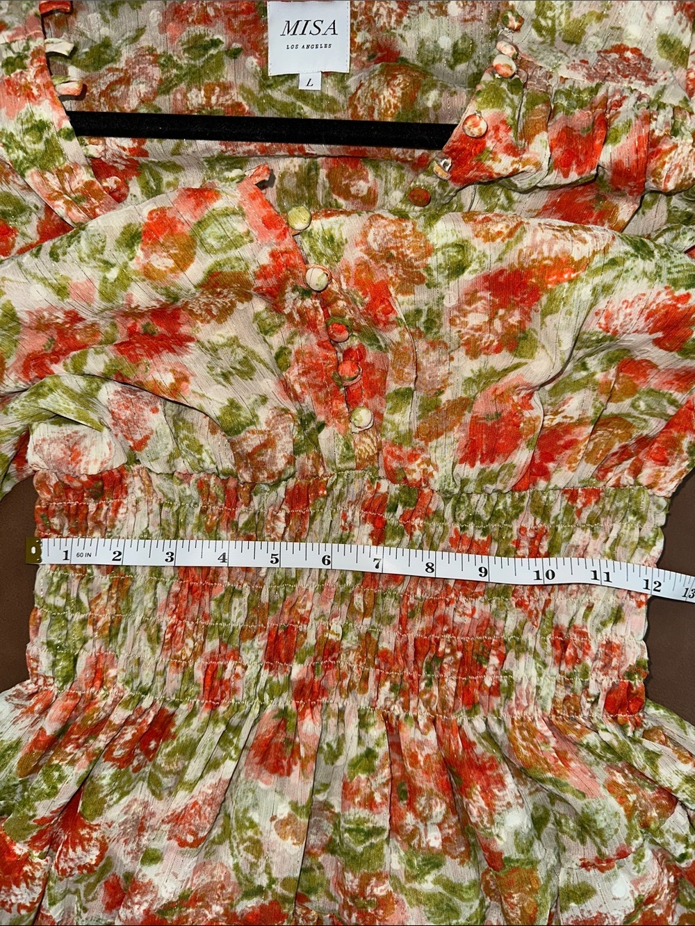 Misa Los Angeles Peach & Green Floral V-Neck Mini Dress - Picture 10 of 11